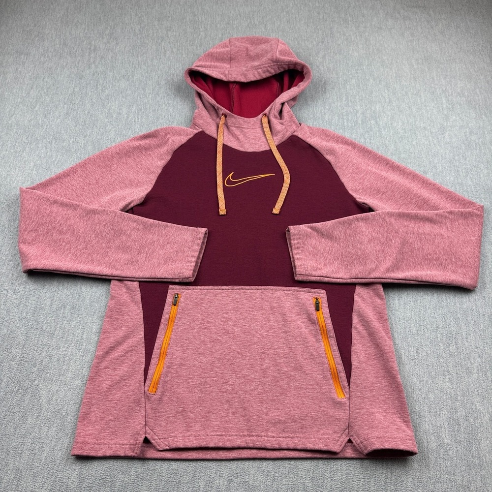 Nike Therma Fit Hoodie Men Small Pink Fleece Pullover Sweatshirt Training Active